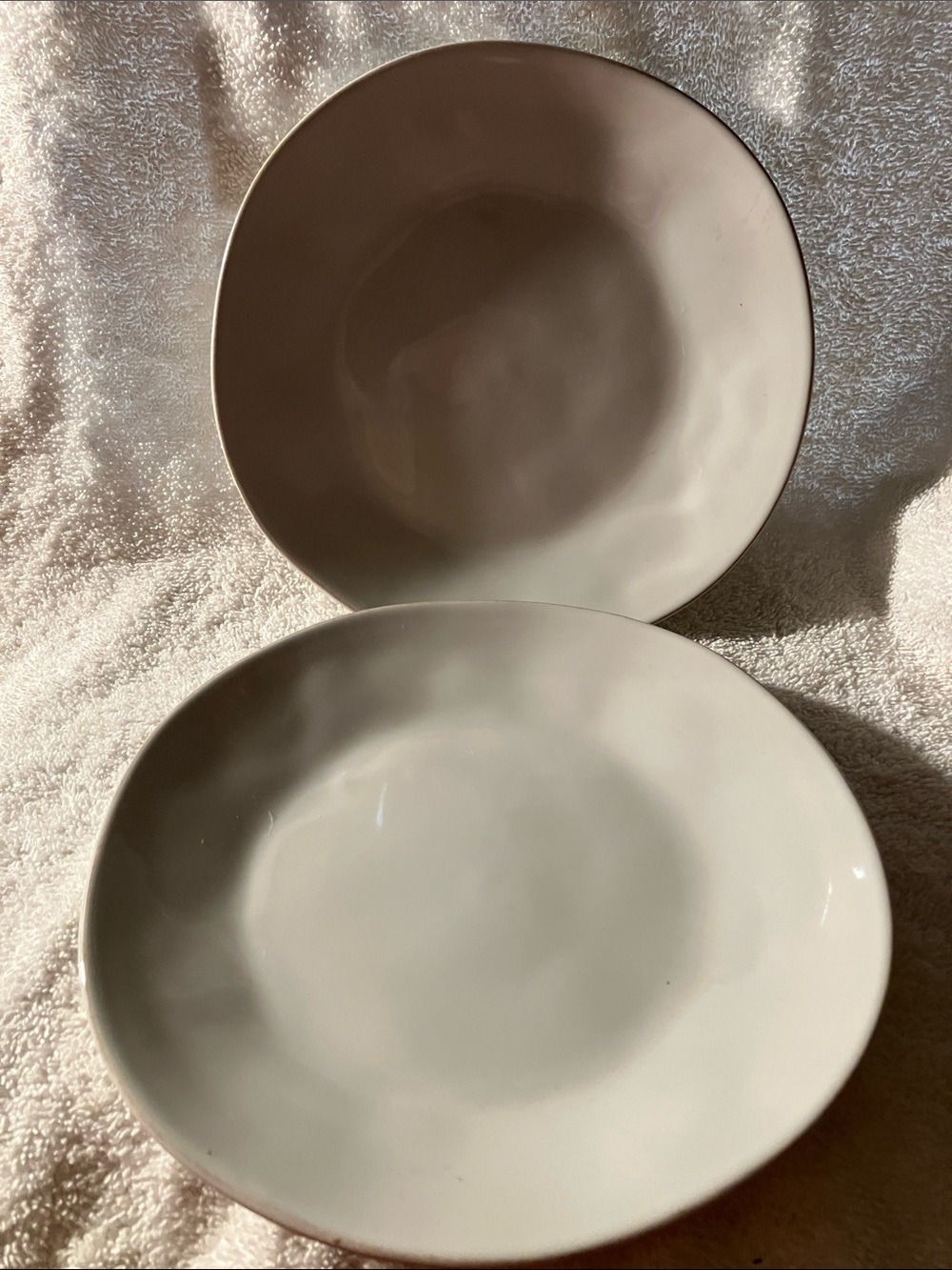 3 Minimalist Cream “Marin” Salad Plates Crate & Barrel 8 1/4”